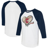 White/Navy Cleveland Guardians Tiny Turnip Women's Heart Banner 3/4-Sleeve Raglan T-Shirt