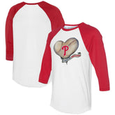 White/Red Philadelphia Phillies Tiny Turnip Women's Heart Banner 3/4-Sleeve Raglan T-Shirt