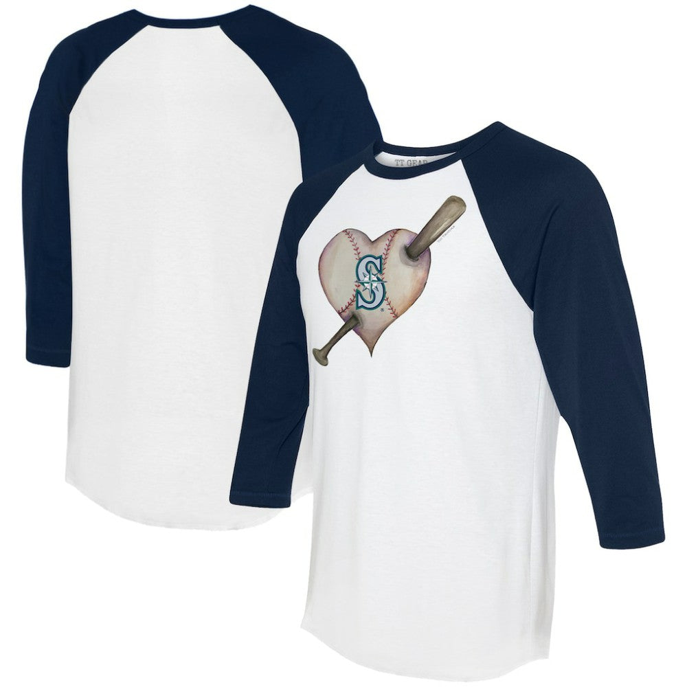 White/Navy Seattle Mariners Tiny Turnip Women's Heart Bat 3/4-Sleeve Raglan T-Shirt