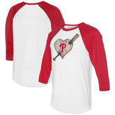 White/Red Philadelphia Phillies Tiny Turnip Women's Heart Bat 3/4-Sleeve Raglan T-Shirt