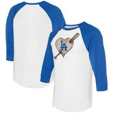 White/Royal Los Angeles Dodgers Tiny Turnip Women's Heart Bat 3/4-Sleeve Raglan T-Shirt
