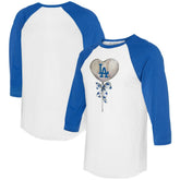 White/Royal Los Angeles Dodgers Tiny Turnip Women's Heart Lolly 3/4-Sleeve Raglan T-Shirt