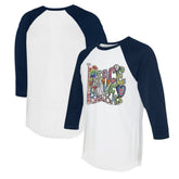 White/Navy Cleveland Guardians Tiny Turnip Women's Peace Love Baseball 3/4-Sleeve Raglan T-Shirt