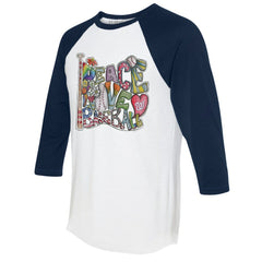 White/Navy Washington Nationals Tiny Turnip Women's Peace Love Baseball 3/4-Sleeve Raglan T-Shirt