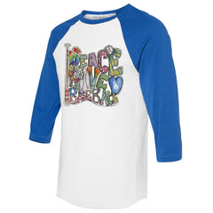 White/Royal Los Angeles Dodgers Tiny Turnip Women's Peace Love Baseball 3/4-Sleeve Raglan T-Shirt