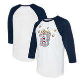 White/Navy Cleveland Guardians Tiny Turnip Women's Popcorn 3/4-Sleeve Raglan T-Shirt