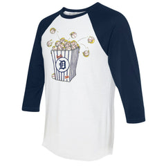 White/Navy Detroit Tigers Tiny Turnip Women's Popcorn 3/4-Sleeve Raglan T-Shirt