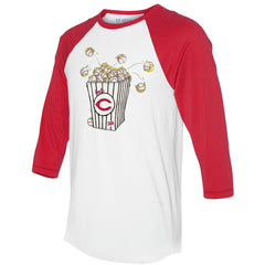 White/Red Cincinnati Reds Tiny Turnip Women's Popcorn 3/4-Sleeve Raglan T-Shirt