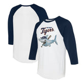 White/Navy Detroit Tigers Tiny Turnip Women's Shark 3/4-Sleeve Raglan T-Shirt