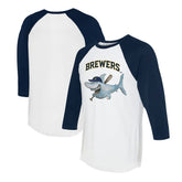 White/Navy Milwaukee Brewers Tiny Turnip Women's Shark 3/4-Sleeve Raglan T-Shirt