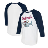 White/Navy Washington Nationals Tiny Turnip Women's Shark 3/4-Sleeve Raglan T-Shirt