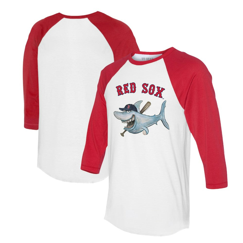 White/Red Boston Red Sox Tiny Turnip Women's Shark 3/4-Sleeve Raglan T-Shirt