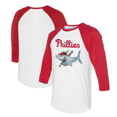 White/Red Philadelphia Phillies Tiny Turnip Women's Shark 3/4-Sleeve Raglan T-Shirt