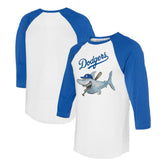 White/Royal Los Angeles Dodgers Tiny Turnip Women's Shark 3/4-Sleeve Raglan T-Shirt