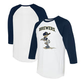 White/Navy Milwaukee Brewers Tiny Turnip Women's Slugger 3/4-Sleeve Raglan T-Shirt