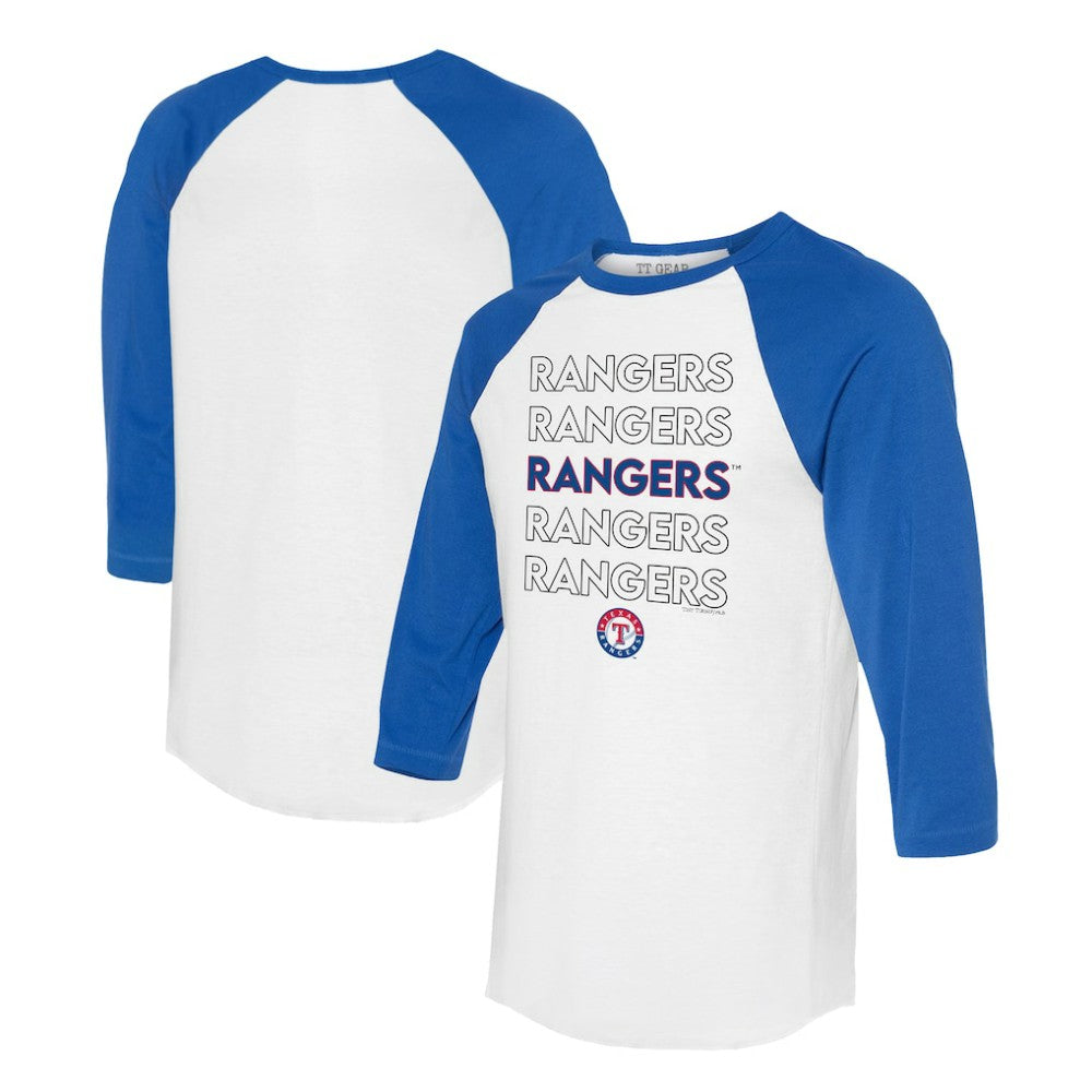 White/Royal Texas Rangers Tiny Turnip Unisex Stacked 3/4-Sleeve Raglan T-Shirt