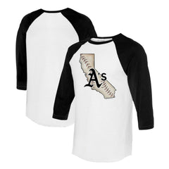 White/Black Athletics Tiny Turnip Unisex State Outline 3/4-Sleeve Raglan T-Shirt
