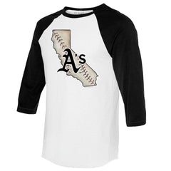 White/Black Athletics Tiny Turnip Unisex State Outline 3/4-Sleeve Raglan T-Shirt