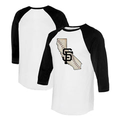 White/Black San Francisco Giants Tiny Turnip Unisex State Outline 3/4-Sleeve Raglan T-Shirt