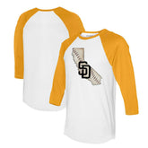 White/Gold San Diego Padres Tiny Turnip Unisex State Outline 3/4-Sleeve Raglan T-Shirt