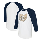 White/Navy Cleveland Guardians Tiny Turnip Unisex State Outline 3/4-Sleeve Raglan T-Shirt