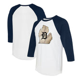 White/Navy Detroit Tigers Tiny Turnip Unisex State Outline 3/4-Sleeve Raglan T-Shirt