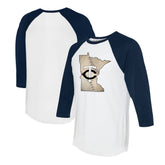 White/Navy Minnesota Twins Tiny Turnip Unisex State Outline 3/4-Sleeve Raglan T-Shirt