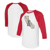 White/Red Los Angeles Angels Tiny Turnip Unisex State Outline 3/4-Sleeve Raglan T-Shirt