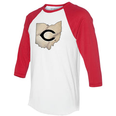 White/Red Cincinnati Reds Tiny Turnip Unisex State Outline 3/4-Sleeve Raglan T-Shirt