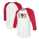 White/Red Philadelphia Phillies Tiny Turnip Unisex State Outline 3/4-Sleeve Raglan T-Shirt