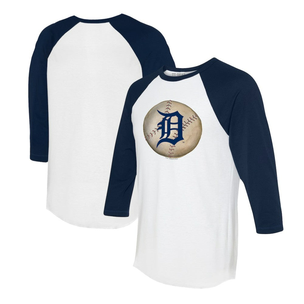 White/Navy Detroit Tigers Tiny Turnip Unisex Stitched Baseball 3/4-Sleeve Raglan T-Shirt