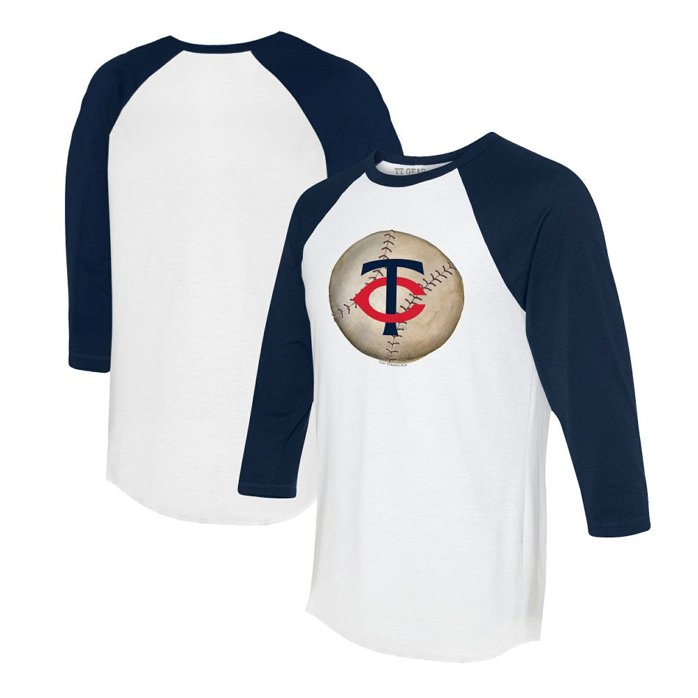 White/Navy Minnesota Twins Tiny Turnip Unisex Stitched Baseball 3/4-Sleeve Raglan T-Shirt