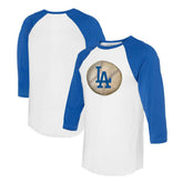 White/Royal Los Angeles Dodgers Tiny Turnip Unisex Stitched Baseball 3/4-Sleeve Raglan T-Shirt