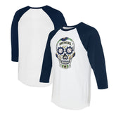 White/Navy Milwaukee Brewers Tiny Turnip Unisex Sugar Skull 3/4-Sleeve Raglan T-Shirt