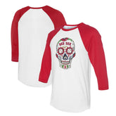White/Red Boston Red Sox Tiny Turnip Unisex Sugar Skull 3/4-Sleeve Raglan T-Shirt