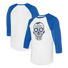 White/Royal Texas Rangers Tiny Turnip Unisex Sugar Skull 3/4-Sleeve Raglan T-Shirt