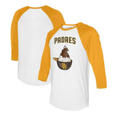 White/Gold San Diego Padres Tiny Turnip Unisex Sundae Helmet 3/4-Sleeve Raglan T-Shirt