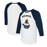 White/Navy Milwaukee Brewers Tiny Turnip Unisex Sundae Helmet 3/4-Sleeve Raglan T-Shirt