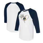 White/Navy Milwaukee Brewers Tiny Turnip Unisex Tiara Heart 3/4-Sleeve Raglan T-Shirt