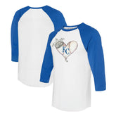 White/Royal Kansas City Royals Tiny Turnip Unisex Tiara Heart 3/4-Sleeve Raglan T-Shirt