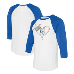 White/Royal Kansas City Royals Tiny Turnip Unisex Tiara Heart 3/4-Sleeve Raglan T-Shirt