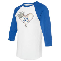 White/Royal Kansas City Royals Tiny Turnip Unisex Tiara Heart 3/4-Sleeve Raglan T-Shirt