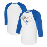 White/Royal Los Angeles Dodgers Tiny Turnip Unisex Tiara Heart 3/4-Sleeve Raglan T-Shirt