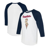White/Navy Cleveland Guardians Tiny Turnip Unisex Triple Scoop 3/4-Sleeve Raglan T-Shirt