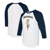White/Navy Milwaukee Brewers Tiny Turnip Unisex Triple Scoop 3/4-Sleeve Raglan T-Shirt