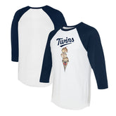 White/Navy Minnesota Twins Tiny Turnip Unisex Triple Scoop 3/4-Sleeve Raglan T-Shirt