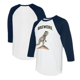 White/Navy Milwaukee Brewers Tiny Turnip Unisex TT Rex 3/4-Sleeve Raglan T-Shirt