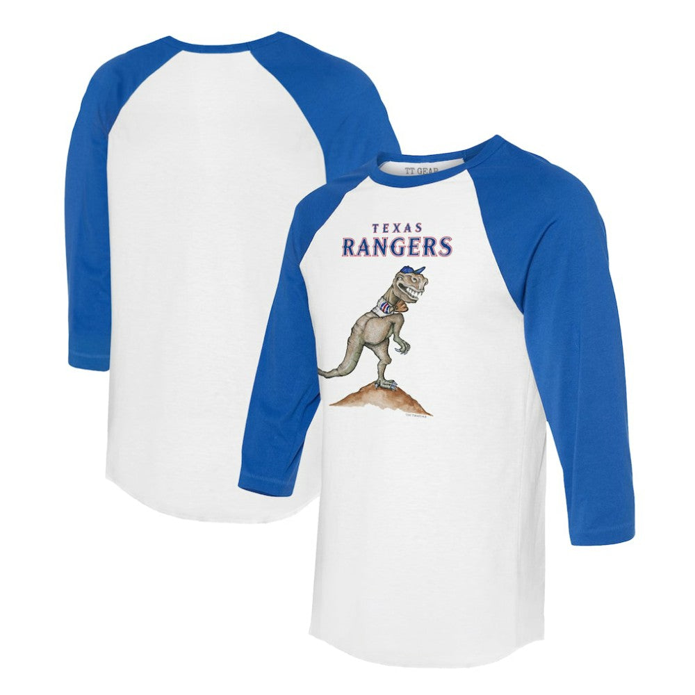 White/Royal Texas Rangers Tiny Turnip Unisex TT Rex 3/4-Sleeve Raglan T-Shirt