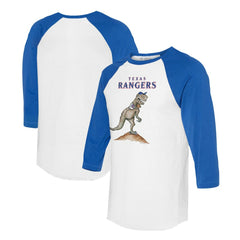 White/Royal Texas Rangers Tiny Turnip Unisex TT Rex 3/4-Sleeve Raglan T-Shirt