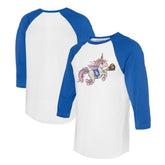 White/Royal Los Angeles Dodgers Tiny Turnip Unisex Unicorn 3/4-Sleeve Raglan T-Shirt